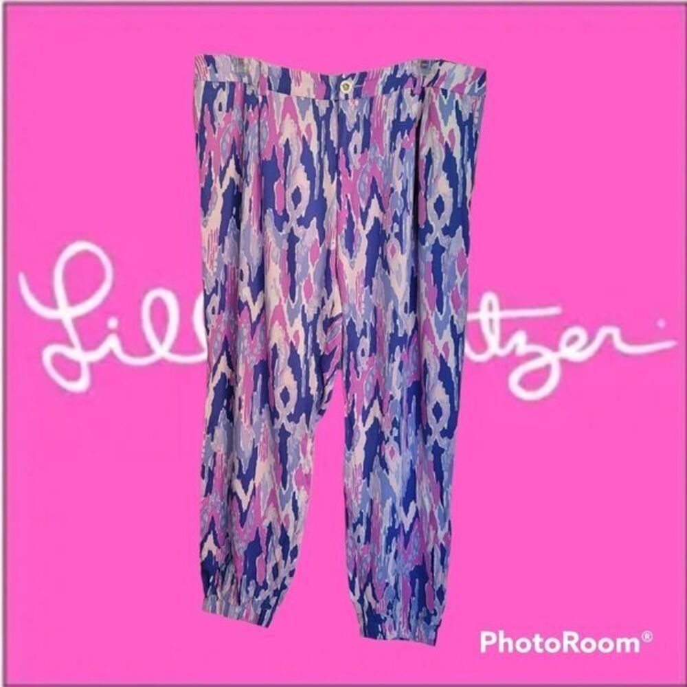 Lilly Pulitzer Knit Joggers Pink Purple Abstract Pattern Lounge Pants 10